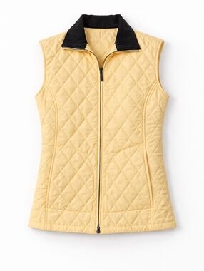 Brooks Brothers Vintage Quilted Buttery Yellow Contrast Collar Dual Zip Vest